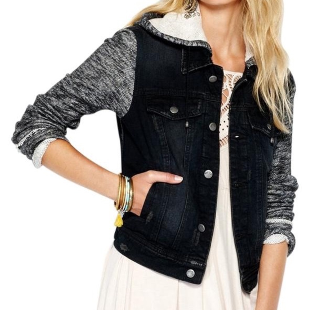 Free People Denim & Knit Jacket Black Pumice